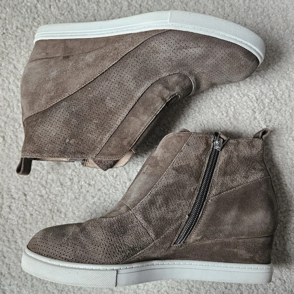 LINEA L. PAOLO ANNA Low Wedge Sneaker Shoe Boot Womens 8.5 Olive Green Leather